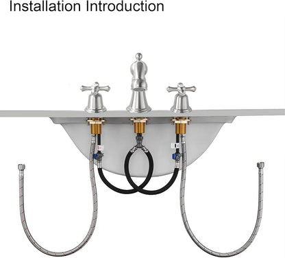 RKF Bathroom Faucets for Sink 3 Hole Brushed Nickel 8 inch Widespread Bathroom Sink Faucet with Drain 2 Handles Cross Knobs Faucet Bathroom Vanity Faucet Basin Mixer Tap CWF033-GBN