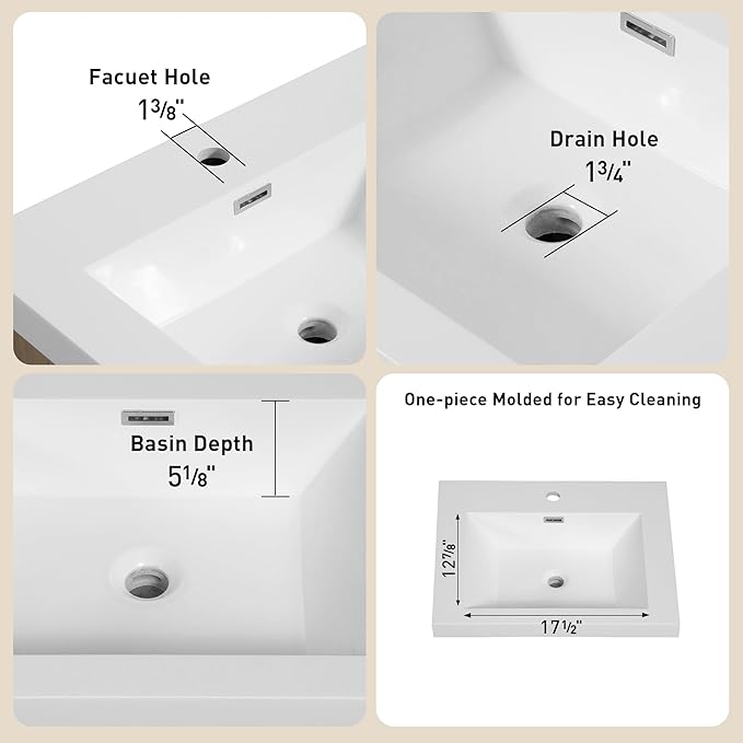24 Inch Bathroom Vanity with Sink, Single Sink Bathroom Vanity, Freestanding Vanity Bathroom Soft Closed 2 Drawers, Integrated Sink (Glossy White)