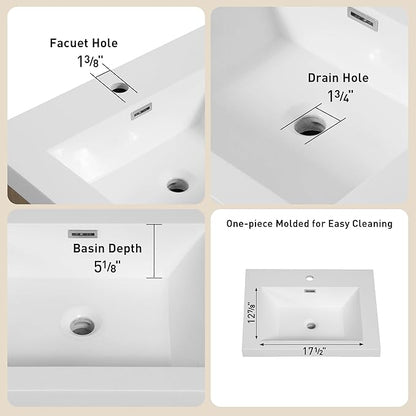 24 Inch Bathroom Vanity with Sink, Single Sink Bathroom Vanity, Freestanding Vanity Bathroom Soft Closed 2 Drawers, Integrated Sink (Glossy White)