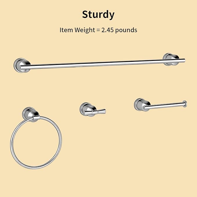 Bright Bathroom Hardware Set 4 Pieces,Towel Bar Set Stainless Steel Wall Mounted