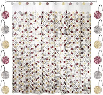 Zahari Home 13pc Sedona Sheer Shower Curtain Set Sheer Shower Curtain & 12 Shower Curtain Hooks Fun Shower Curtain Beige Shower Curtain Unique Design Stylish Shower Curtain Set Retro Shower Curtain