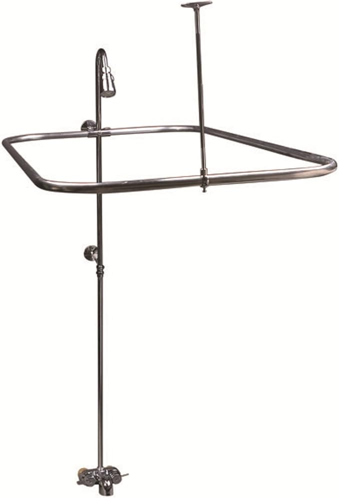 R2200BR Clawfoot Tub Shower Faucet and Rectangular Combo Set - Chrome-Brass Construction - 3 ⅜-Inch Center-Diverter Faucet in Chrome - ¾” MIP Connections - 61” 2-Piece Riser with Show