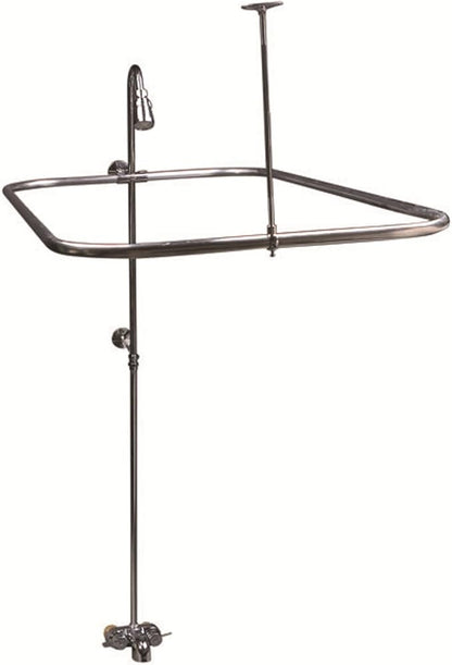 R2200BR Clawfoot Tub Shower Faucet and Rectangular Combo Set - Chrome-Brass Construction - 3 ⅜-Inch Center-Diverter Faucet in Chrome - ¾” MIP Connections - 61” 2-Piece Riser with Show