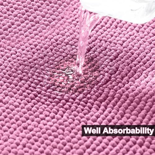 Urvoix Bathroom Rugs Sets 3 Piece, Chenille Bath Mat Set, Pink