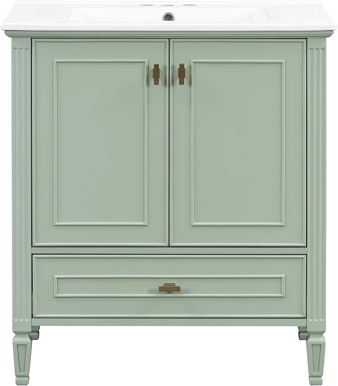 Merax 30 Inch Bathroom Vanities with Undermount Sink, Vanity Cabinet with Door Rack Shelf, Multi-Functional Drawer with Dividers, Soft Closing Doors, Green