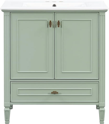 Merax 30 Inch Bathroom Vanities with Undermount Sink, Vanity Cabinet with Door Rack Shelf, Multi-Functional Drawer with Dividers, Soft Closing Doors, Green