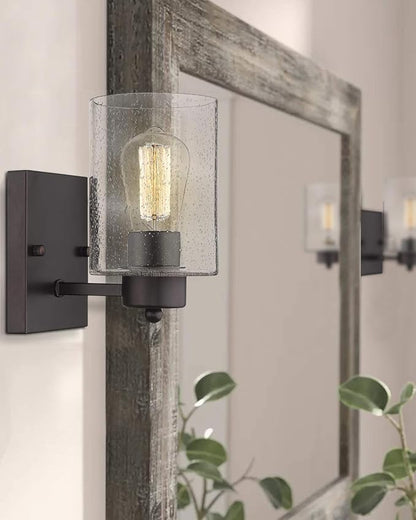 Beionxii Vanity Wall Sconces, Bathroom Vanity Light with Seeded Glass Shade | 2-Pack Wall Lights, Farmhouse Vanity Lights, Rustic Restroom Lighting Fixtures for Bedroom Living Room Hallway, BXMB9002-1-2P