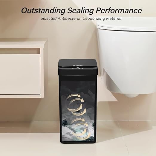 FRESHLIX Bathroom Automatic Trash Can, 4 Gallon Touchless Motion Sensor Small Garbage Can with Lid Smart Electric Narrow Waterproof Garbage Bin for Bedroom Office, Black