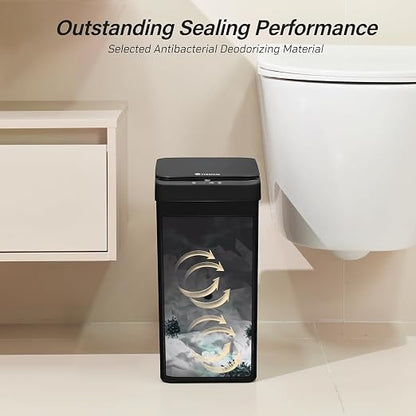 FRESHLIX Bathroom Automatic Trash Can, 4 Gallon Touchless Motion Sensor Small Garbage Can with Lid Smart Electric Narrow Waterproof Garbage Bin for Bedroom Office, Black