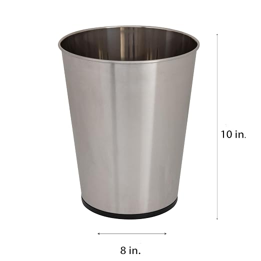 Bath Bliss 5 Liter Small Wastebasket, Stainless Steel|Compact Round Open Top Trash Can, Durable Bathroom Bedroom Dorm Office Garbage Bin, Stylish Space-Saving Waste Disposal Container (Pack of 12)