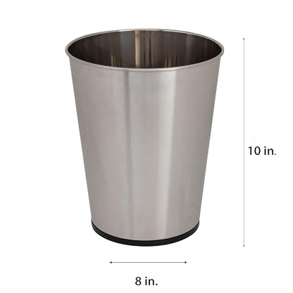 Bath Bliss 5 Liter Small Wastebasket | 2 Pack | Round Open Top | Trash Can | Bathroom | Bedroom | Kitchen | Office | Dorm | Disposal Waste Bin | Garbage | Stainless Steel