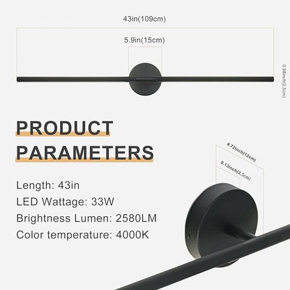 Matte Black Bathroom Light Fixtures Over Mirror 43 Inch, 33W 360° Rotatable Dimmable 4000K Led Vanity Light Bar, Modern Bathroom Vanity Lights Above Mirror