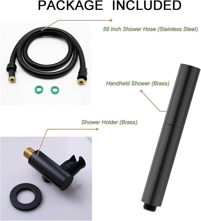 Black Shower Wand Brass Handheld Shower 7 Inch High Pressure Hand Held Shower Head High Flow Sprayer, 2 In 1 Function with 59 inch Hose, Bracket