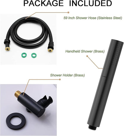 Black Shower Wand Brass Handheld Shower 7 Inch High Pressure Hand Held Shower Head High Flow Sprayer, 2 In 1 Function with 59 inch Hose, Bracket
