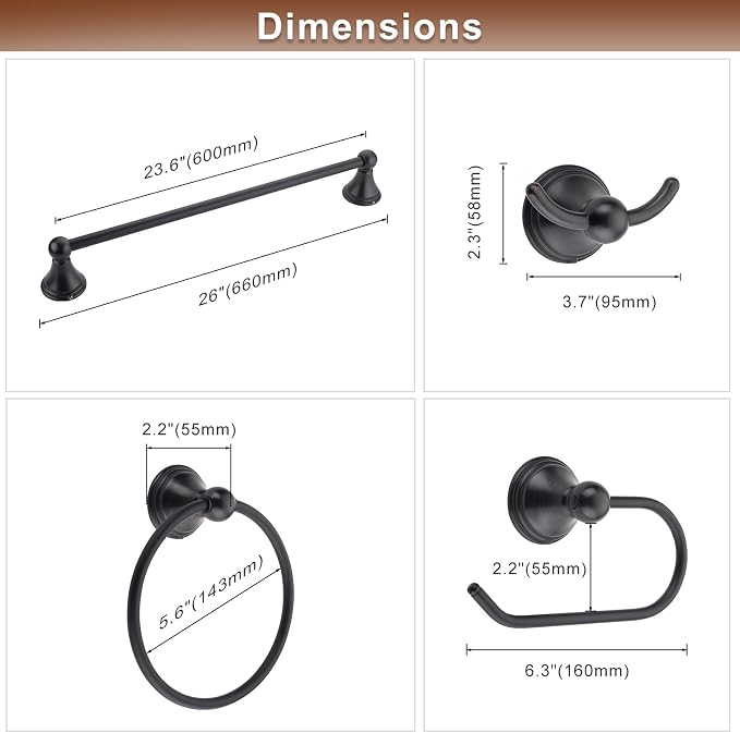 FILTA Bathroom Hardware Set - Oil Rubbed Bronze Towel Rack Set with 4 Pieces Towel Holder and 18 or 24 Inch Towel Bar