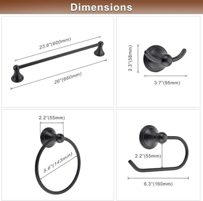 FILTA Bathroom Hardware Set - Oil Rubbed Bronze Towel Rack Set with 4 Pieces Towel Holder and 18 or 24 Inch Towel Bar