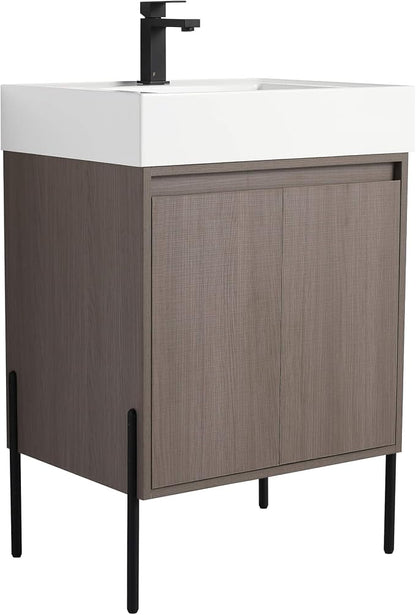 Crownpoint 24 Inch Bathroom Vanity with Sink, White Sink, Gray Oak Finish, Full Assembly Required, Elegant Bathroom Vanities for Modern Homes