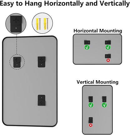Koonmi Bathroom Mirror, 30X48 Brushed Black Metal Framed Wall-Mounted Mirror for Over Sink, HD Tempered Glass, Anti-Rust, Rounded Rectangle Mirror for Restroom, Bedroom, Hangs Horizontal or Vertical