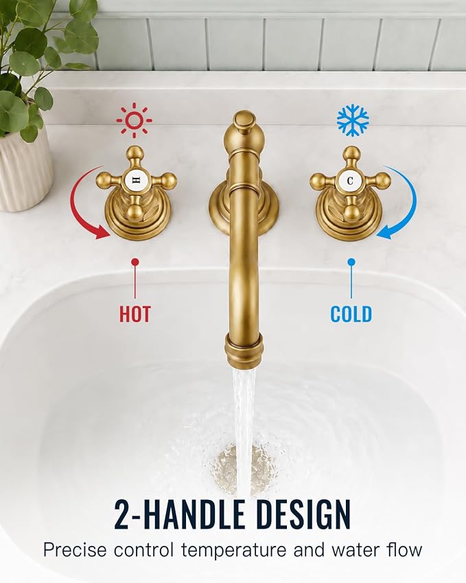 gotonovo Bathroom Faucet 3 Hole Vintage, Antique Brass, H C Label | Widespread Bathroom Sink Faucet 8 Inch 2 Cross Handles,Pop Up Drain,cUPC Supply Line,4-15.7” Install,for Vanity Farmhouse RV