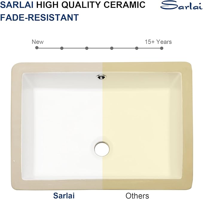Sarlai Bathroom Sink Undermount Rectangular - 20"x14" Pure White Rectrangle Undermount Sink Porcelain Ceramic Lavatory Vanity Bathroom Sink