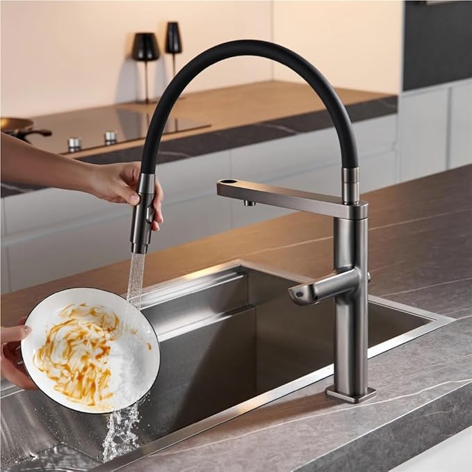 Faucet Brushed Gold Brass Bathroom Faucet Modern Ceramic Cartridge Basin Mixer Tap Hot&Cold Water Deck- Mounted Sink Fixtures(Brushed Grey,G3/8) Faucet