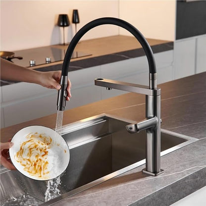 Faucet Brushed Gold Brass Bathroom Faucet Modern Ceramic Cartridge Basin Mixer Tap Hot&Cold Water Deck- Mounted Sink Fixtures(Brushed Grey,G3/8) Faucet