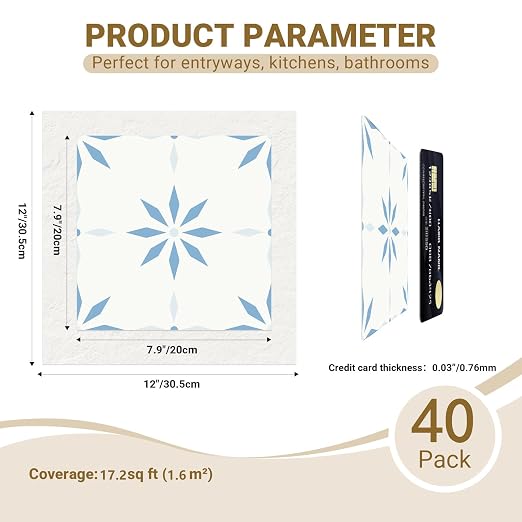 Peel and Stick Floor Tile, 7.9"x7.9" Vinyl Flooring for Bathroom Kitchen, Waterproof Non-Slip Durable Self-Adhesive Easy DIY Removable
