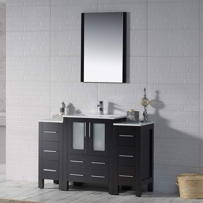 Blossom 48 in. Bathroom Vanity with Sink and Side Cabinet - Solid Wood Espresso Sink Vanity - 18-Inch Deep Narrow Footprint - Modern Tempered Glass Doors - High-End Master Bath Suite