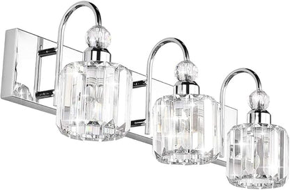 Ralbay Modern LED Crystal Bathroom Vanity Lights 3-Lights Stainless Steel Crystal Vanity Lights Over Mirror Modern Crystal Bathroom Vanity Lighting Fixtures