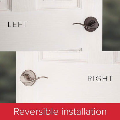 Kwikset Avalon Front Door Handle No Lock, Entry Handleset Exterior with Interior Reversible Handed Lever, Non-Locking, Venetian Bronze, Deadbolt Not Included, with Microban Protection