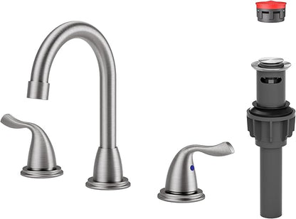 Bathroom Sink Faucet 3 Hole Brushed Nickel, ARCORA 8 Inch Widespread Bathroom Faucet, 2 Handles Bathroom Faucet with Pop Up Drain and cUPC Supply Lines