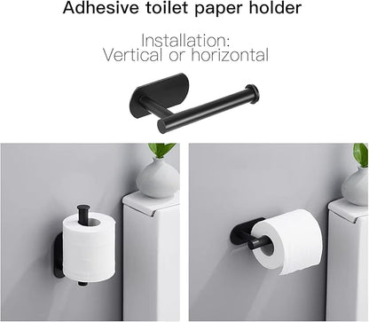 HUFEEOH Adhesive Bathroom Accessories Set, 6 Piece Bathroom Hardware Set Towel Racks for Bathroom Wall Mounted Black Towel Bar Set