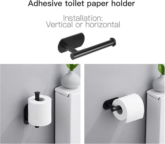 HUFEEOH Adhesive Bathroom Accessories Set, 6 Piece Bathroom Hardware Set Towel Racks for Bathroom Wall Mounted Black Towel Bar Set