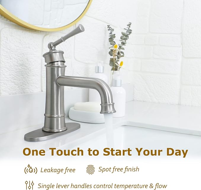 Brushed Nickel Bathroom Faucet Antique, Single Handle Bathroom Faucet | 1 or 3 Hole Sink Mount, Pop Up Drain & Supply Lines Included, Ideal for Vanity, Lavatory, RV, Farmhouse(L2301-BN)