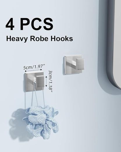 10-Piece Brushed Nickel Bathroom Hardware Set with 16" Towel Bar, Toilet Paper Holder, Towel Rings & Robe Hooks, Stainless Steel Square Bathroom Accessories Kit Wall Mounted
