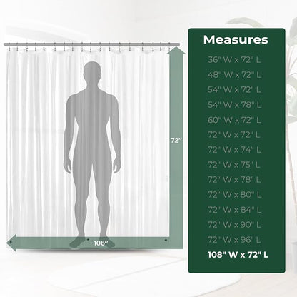 Clear Shower Curtain Liner with Side Suction Cups, Exrta Wide Premium PEVA Plastic Shower Liner with 3 Magnets, Waterproof Bathroom Curtain, 108 x 72, Clear