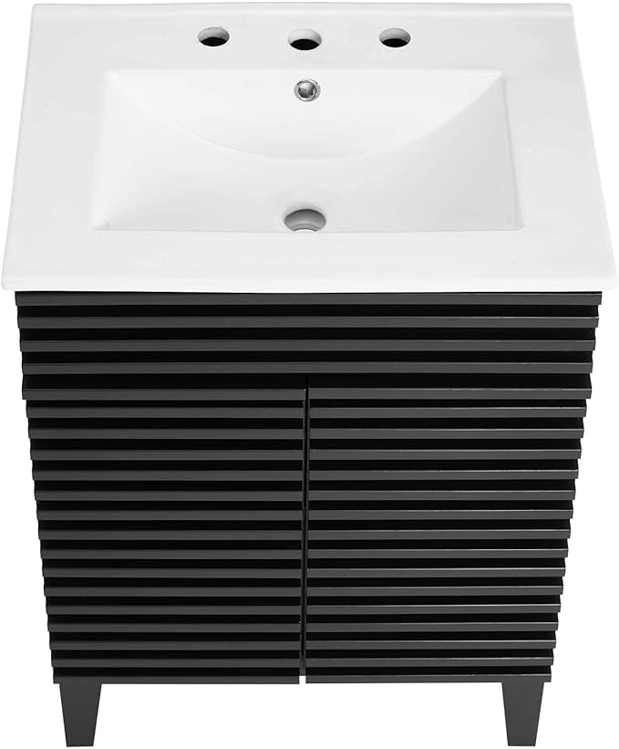 Modway Render Mid-Century Bathroom Vanity with Sink in Black White