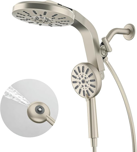 INAVAMZ High Pressure Rain Shower Head Combo with Magnetic Handheld Nickel | Dual Shower System with Rainfall Showerhead and 8-Spray Handheld, Magnetic Dock, Adjustable Angle, Power Jet for Cleaning