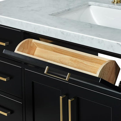 DKB Isabella 54-Inch Black Bathroom Vanity with Sink, 1.5-Inch Carrara White Marble Countertop, 4" Backsplash, Rectangle Sink, Soft-Close Solid Wood Cabinet, Premium Hardware