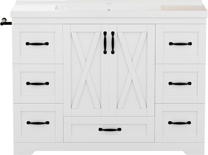 Bellemave 48" Bathroom Vanity with Sink, Bathroom vanities, Grey Bathroom Vanity with Drawers, Sink Cabinet, White, 48"