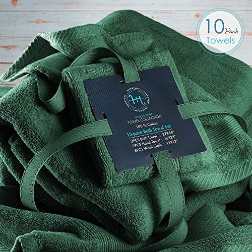 Hearth & Harbor Bath Towels for Bathroom - 100% Ring Spun Cotton Luxury - Ultra Soft & Highly Absorbent, Bath Towels Set of 10 - Hunter Green (Pack of 6)