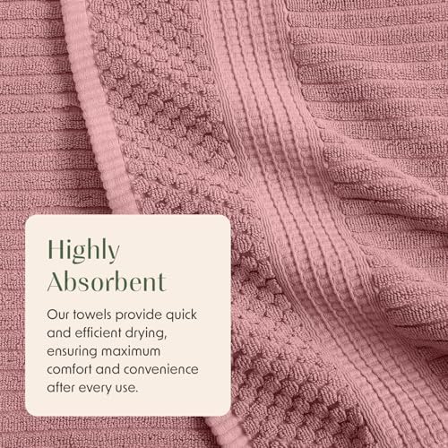 Springtree Home 100% Cotton Bath Towel Set | 4-Pack | Textured | Rose
