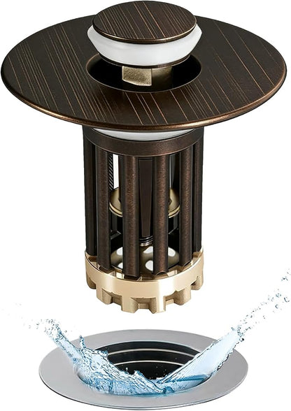 Anlige 3 in 1 Pop Up Bathroom Sink Stopper, Bathroom Sink Drain Strainer, with Removable Basket Hair Catcher, Universal Sink Plug Cover for 1.06 in to 1.6 in Drain, Oil Rubbed Bronze