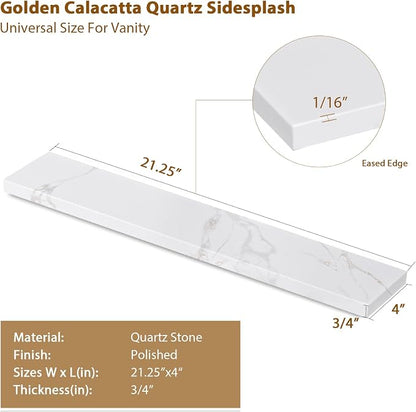 21 in. W x 4 in. H Sidesplash in Golden Calacatta, 21 Inch Universal Bathroom Vanity Sidesplashes, Quartz Side Splash for Bathroom Vanity Sink Top