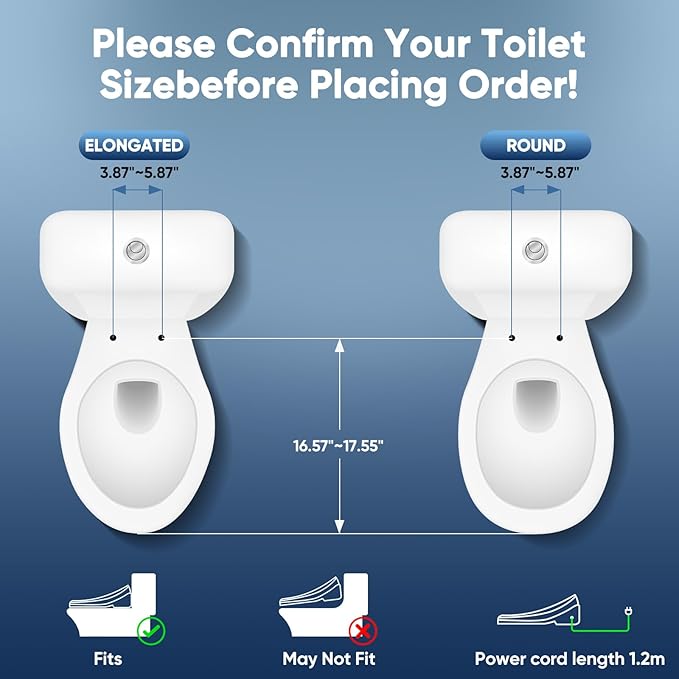Bidet Toilet Seat Attachment for Olive Smart Toilet with Warm Water & Dryer, Feminine & Child Wash, Self-Clean Stainless Steel Nozzle, Adjustable Water Pressure, Slow Close Lid