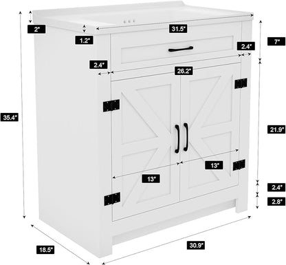 Bathroom Vanity, 32" Bathroom Vanity with Ceramic Sink, Farmhouse Bathroom Vanity Cabinet for Small Space, Freestanding Storage Cabinet with Shelf, 2 Doors, Easy Assembly