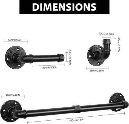Livabber 5 Pieces Industrial Pipe Bathroom Towel Rack Set, Bath Hardware Include 18 Inch Towel Bar, Toilet Paper Holder, Wall Mounted Heavy Duty Rustic Iron Decor Accessories Kit, Black