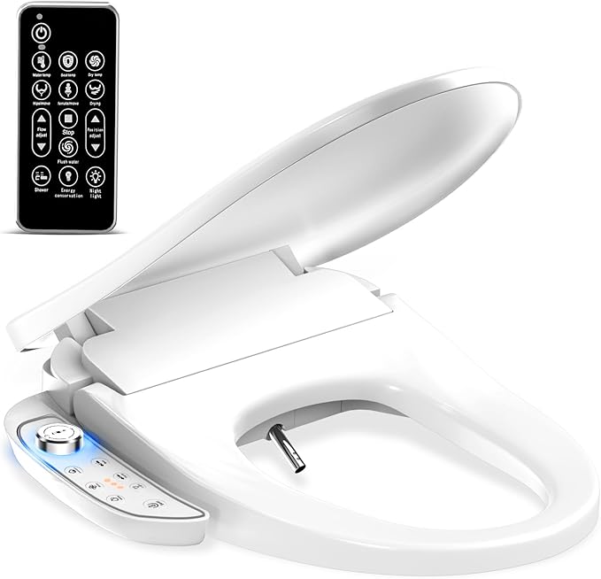Bidet Toilet Seat - Heated & Elongated Design with Warm Water Wash, Wireless Remote, and Self-Cleaning Nozzle | Includes Soft-Closing Lid, LED Nightlight & Air Dryer