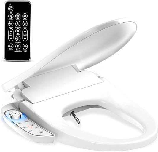 Bidet Toilet Seat - Heated & Elongated Design with Warm Water Wash, Wireless Remote, and Self-Cleaning Nozzle | Includes Soft-Closing Lid, LED Nightlight & Air Dryer