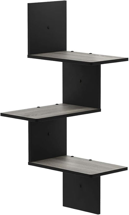 Furinno Rossi Wall Mounted Shelves 3-Tier Rectangle French Oak Grey/Black